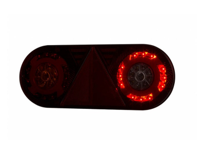 Lampa zespolona tylna z trójkątem odblask. HOR 105, STELLA, diodowa 12/24 V, lewa (6-funkcyjna, przewód okrągły 6x0,5 mm2, długość 2 m)